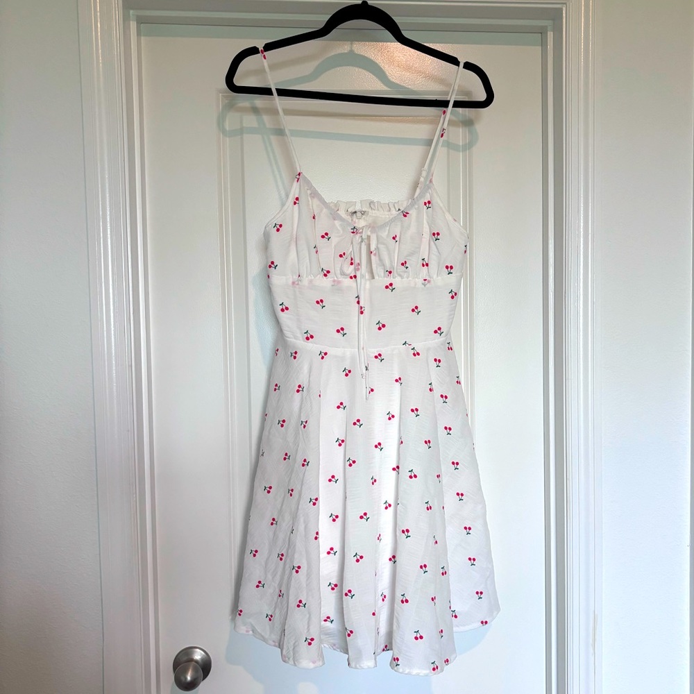 Cherry print tie front flared dress